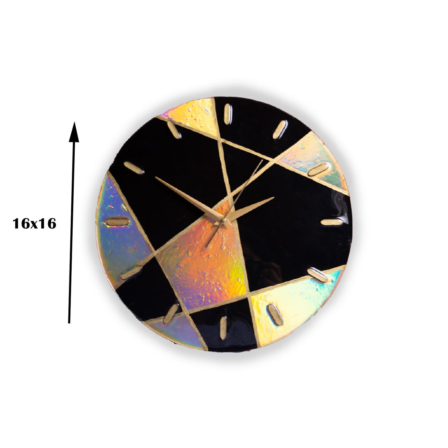Resin Art Wall Clock – Black & Holographic Geometry | Stylish Wall Clock for Bedroom by Fankaarlok