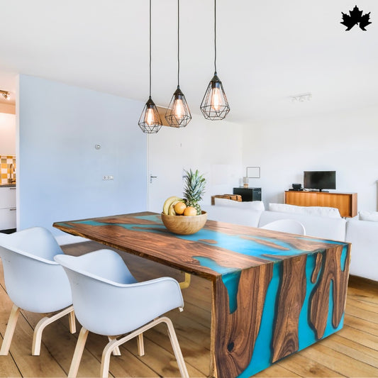 Wooden Table for Dining Room – Premium Teal River Epoxy Dining Table | Fankaarlok
