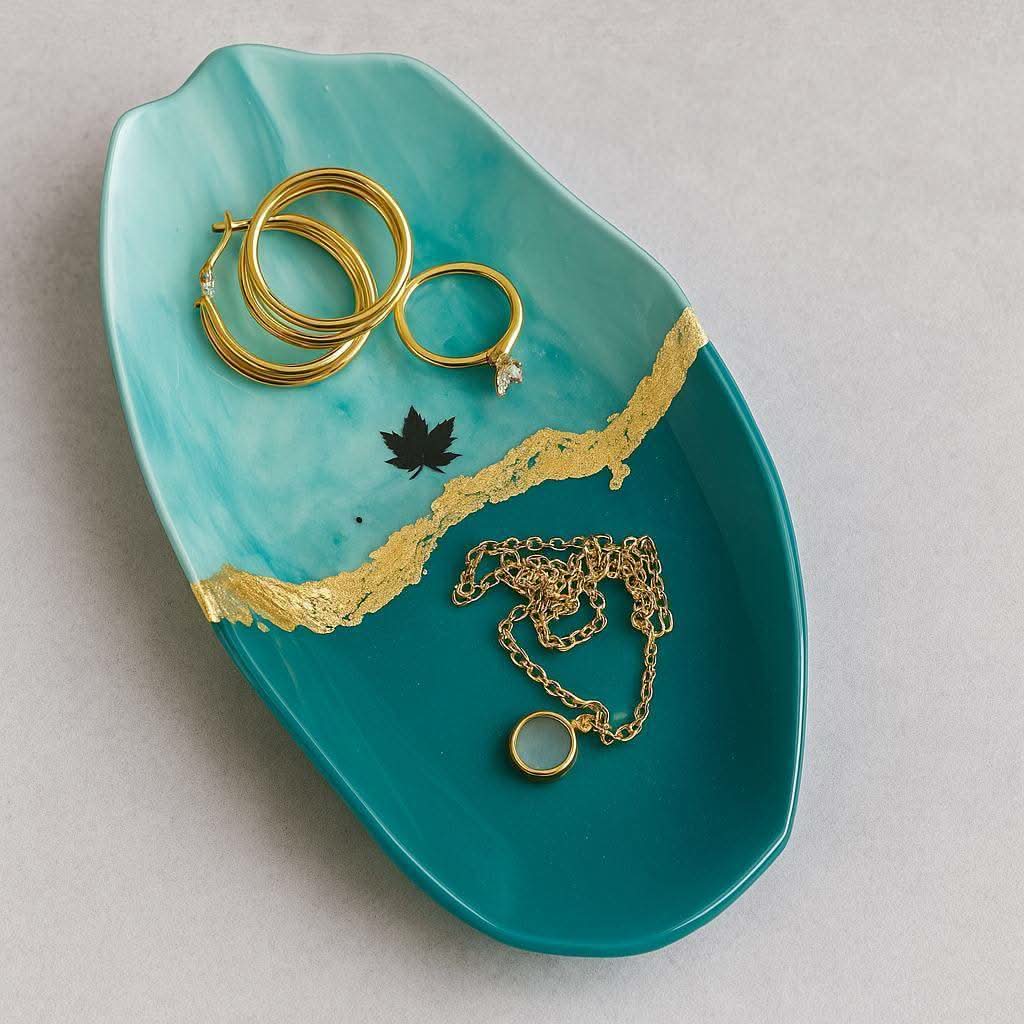 Aqua Luxe Jewelry Tray Gift for Her with Golden Detailing | Fankaarlok - Fankaarlok