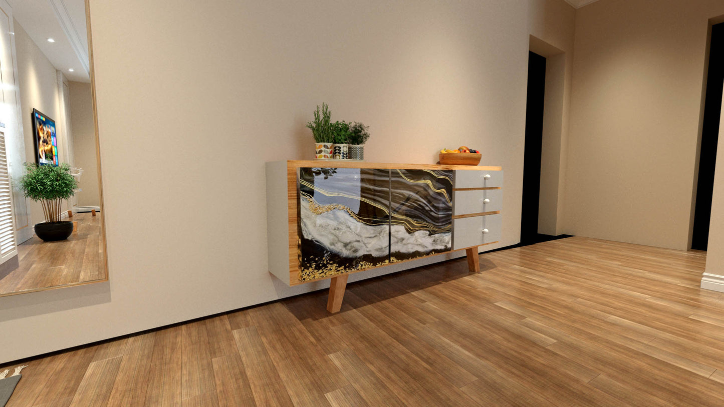 Living Room Console Table – Modern Wood & Resin Storage Cabinet | Fankaarlok