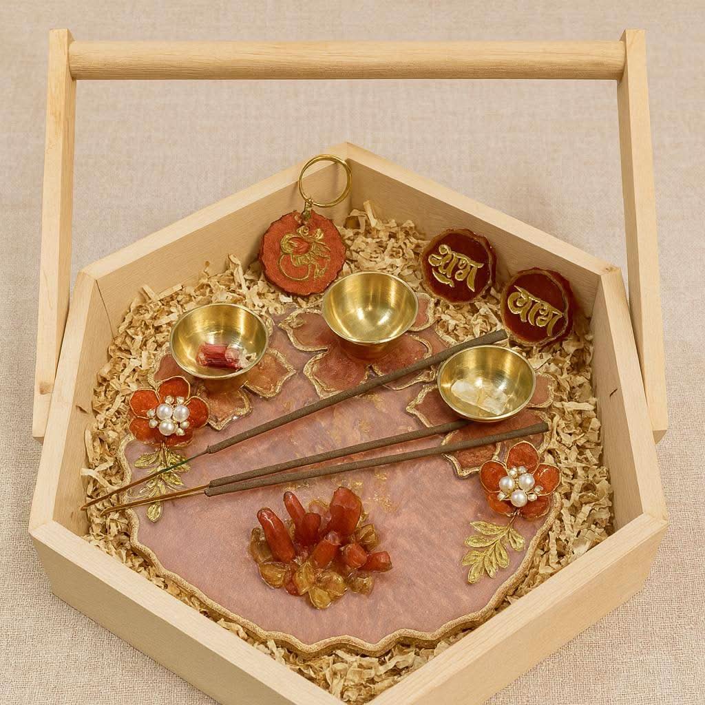 Designer Pooja Thali for Diwali | Luxury Festive Gift Hamper with Diyas & Shubh Laabh - Fankaarlok