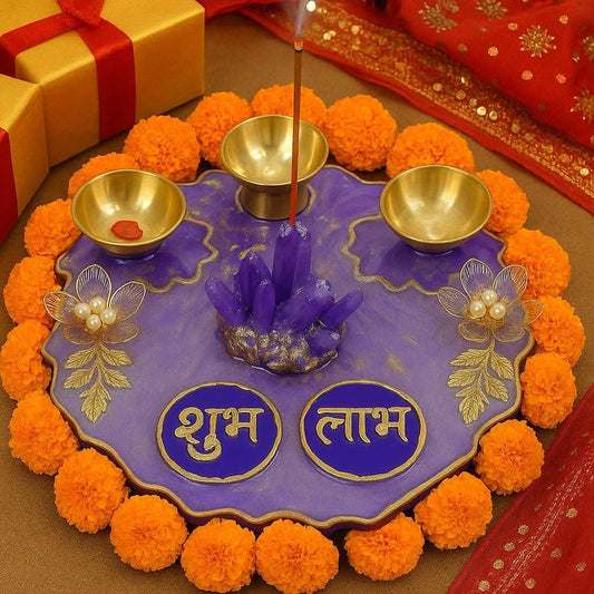 Puja Thali with Agarbatti Stand | Luxury Designer Pooja Thali for Festive Rituals - Fankaarlok