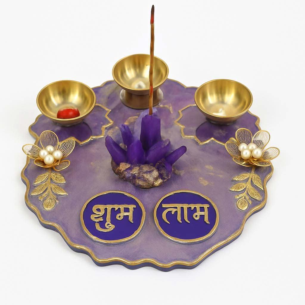 Puja Thali with Agarbatti Stand | Luxury Designer Pooja Thali for Festive Rituals - Fankaarlok
