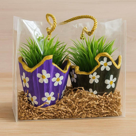 Plant Gift Combo Set | Designer Planters with Faux Greenery - Fankaarlok
