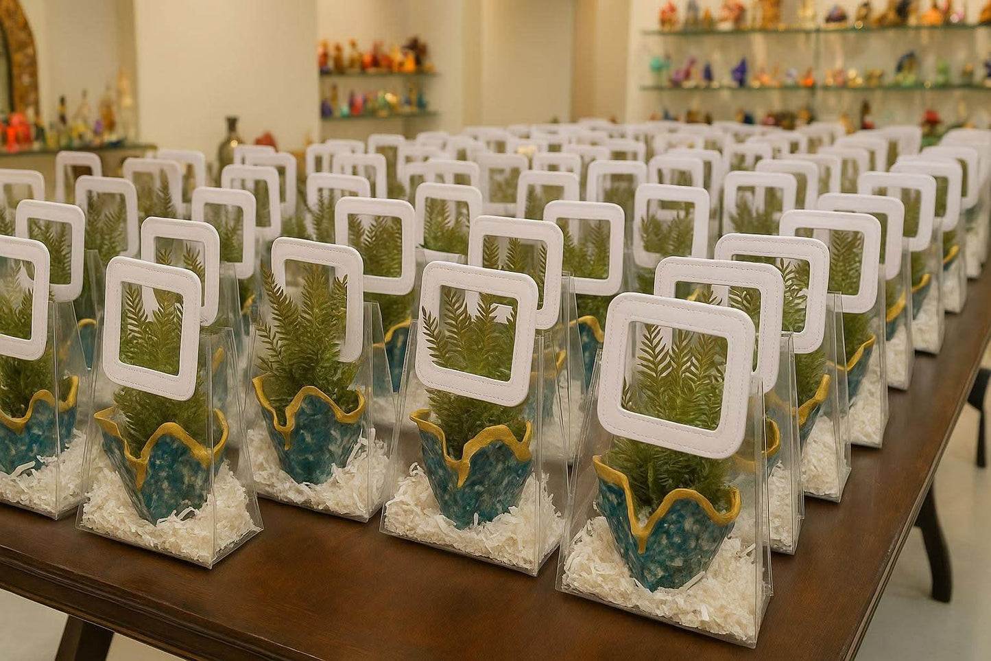 Desk Planter Gift Hamper | Handcrafted Blue Planter with Faux Green Plant - Fankaarlok