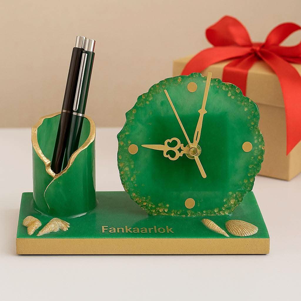 Luxury Office Desk Gift Set | Table Clock with Pen Stand - Fankaarlok