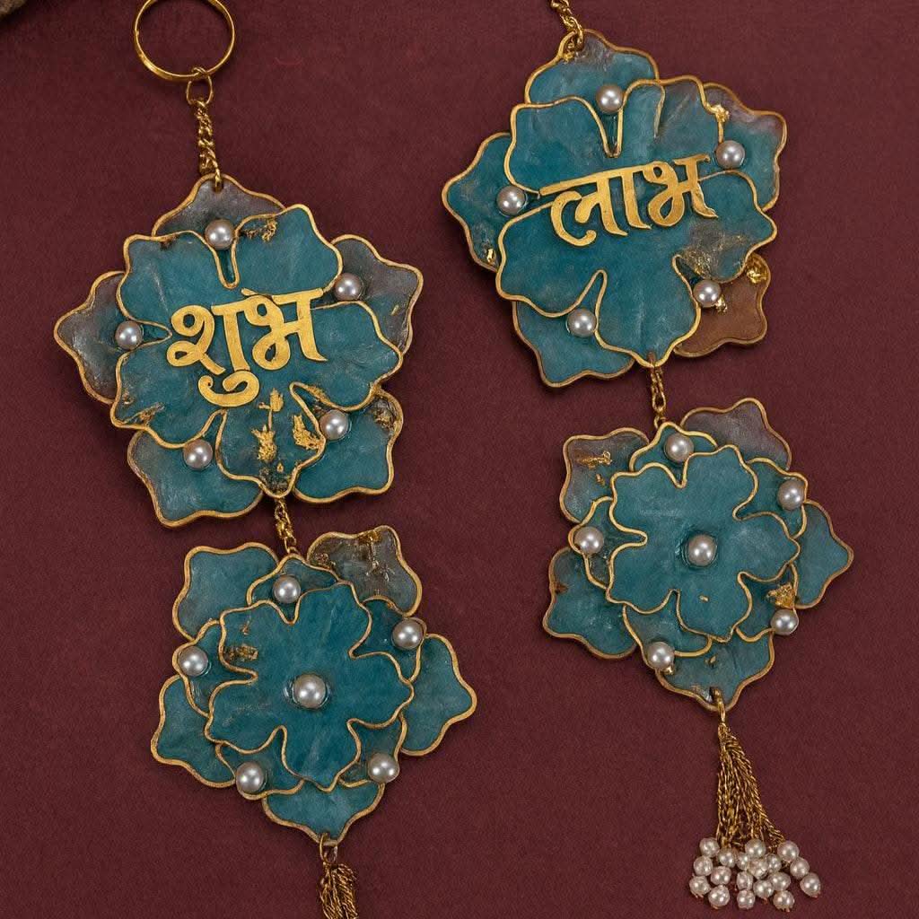Handmade Diwali Shubh Labh Hanging with Pearls & Golden Detailing | Fankaarlok - Fankaarlok