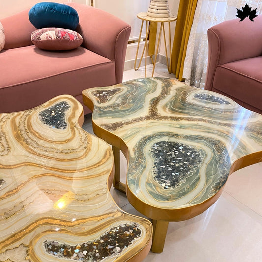 Set of 2 Center Tables – Luxury Geode Epoxy Coffee Table Set | Fankaarlok