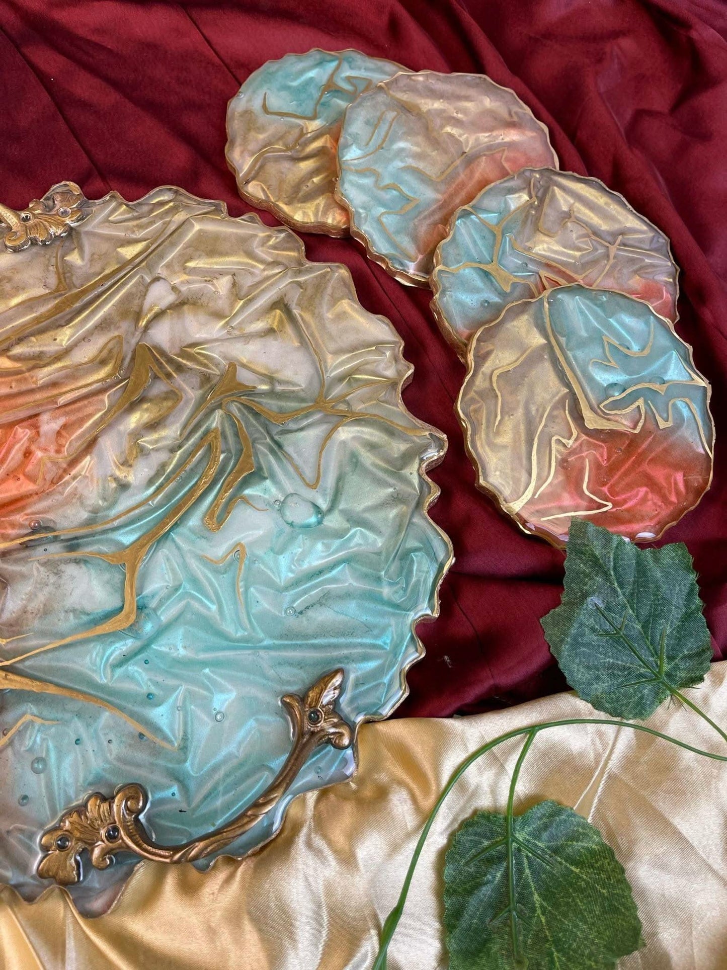 Luxury Serving Tray with Coasters | Designer Handcrafted Gift Set - Fankaarlok