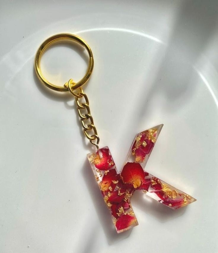 Custom Keychains Online – Rose Petals Alphabet Keyrings | Fankaarlok
