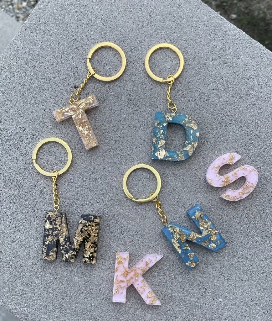 Cute Keychains for Bags – Resin Alphabet Charms with Gold Flakes | Fankaarlok