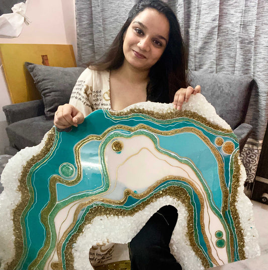 Aqua Crystal Arc – Resin Unique Abstract Wall Panel for Living Room | Fankaarlok