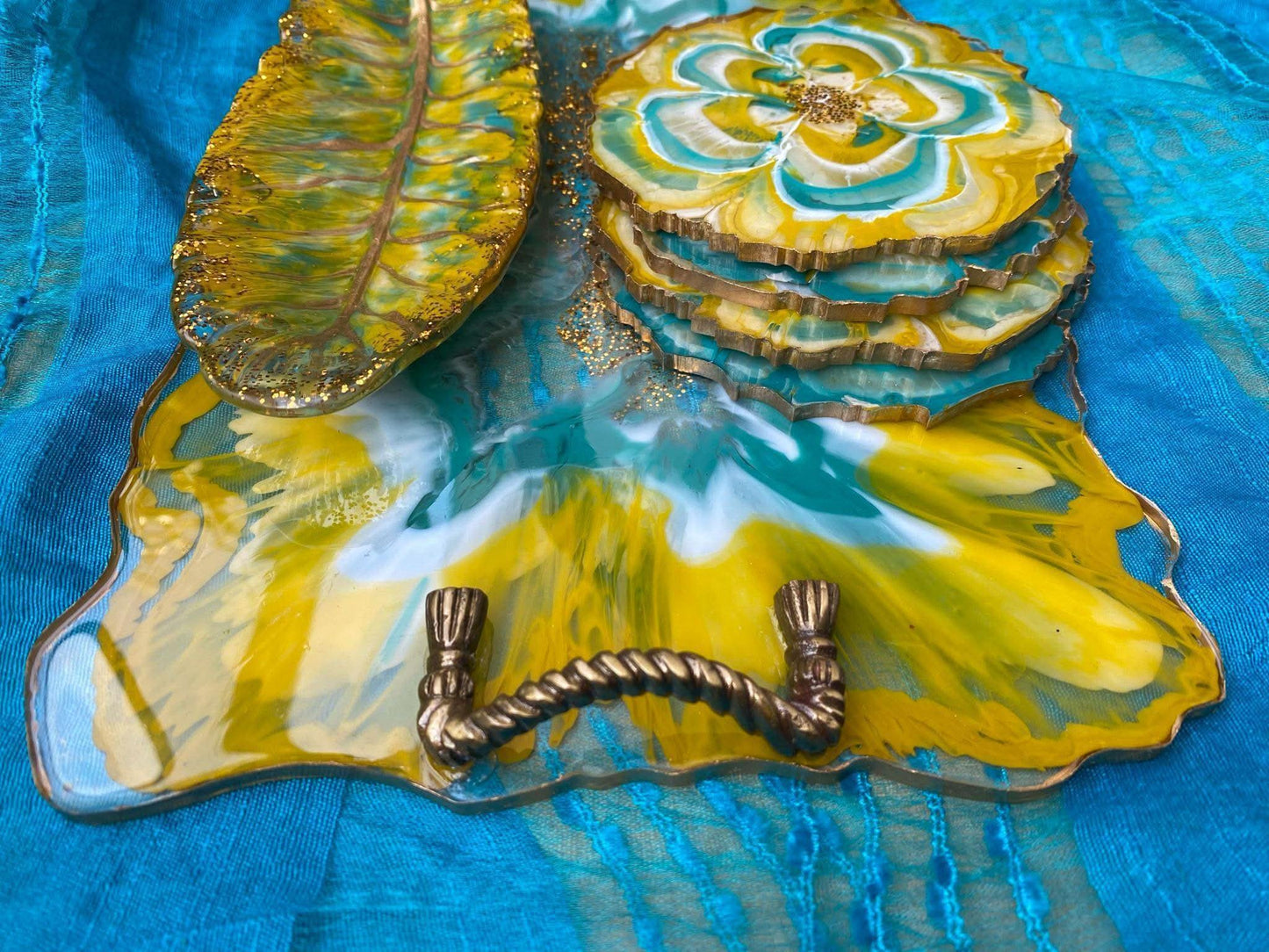 Unique Tray Set with Coasters | Handcrafted Luxury Serving Combo