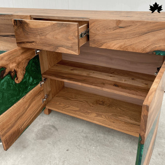 Console Cabinet for Living Room – Premium Wood & Green Epoxy Storage Unit | Fankaarlok