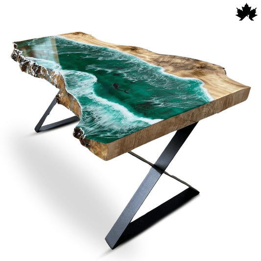 Emerald Tide – Premium Ocean Table with Resin Art | Fankaarlok