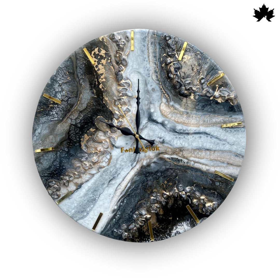Black & Gold Resin Art Clock – Modern Designer Wall Clock by Fankaarlok