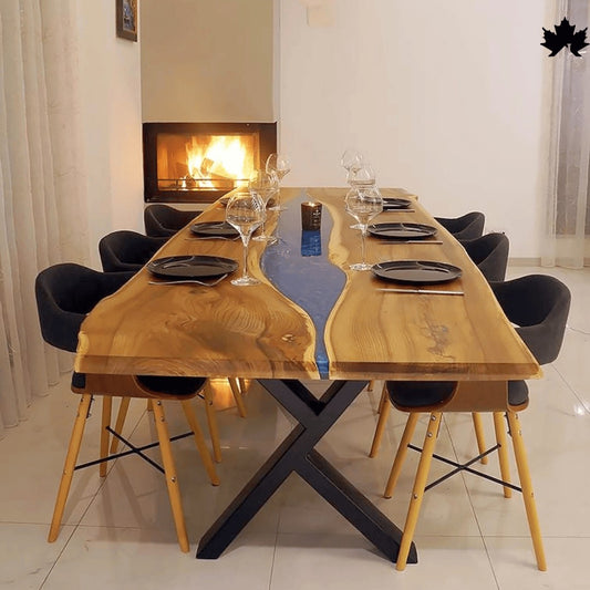 Luxury Dining Table India – Blue Solid Wood Designer Table | Fankaarlok