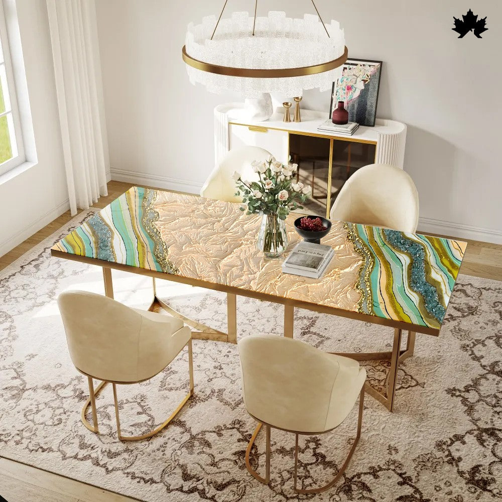 Dining Table 4 Seater – Luxury Geode-Inspired Epoxy & Gold Dining Table | Fankaarlok