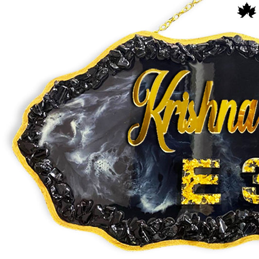 Classy House Front Name Plate | Elegant Black & Gold Door Nameboard