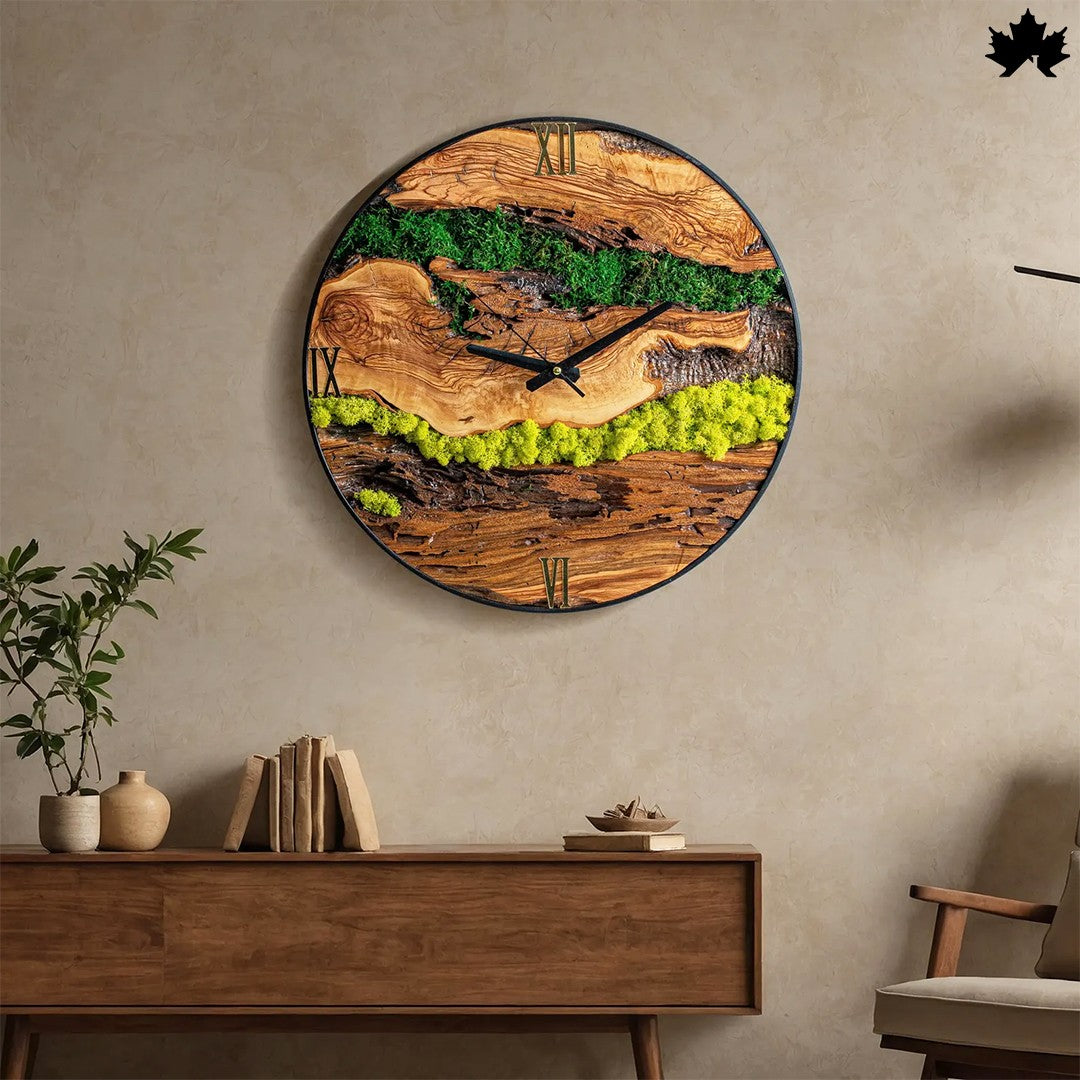 Natural Wood & Preserved Moss Design | Eco Friendly Wall Clock by Fankaarlok