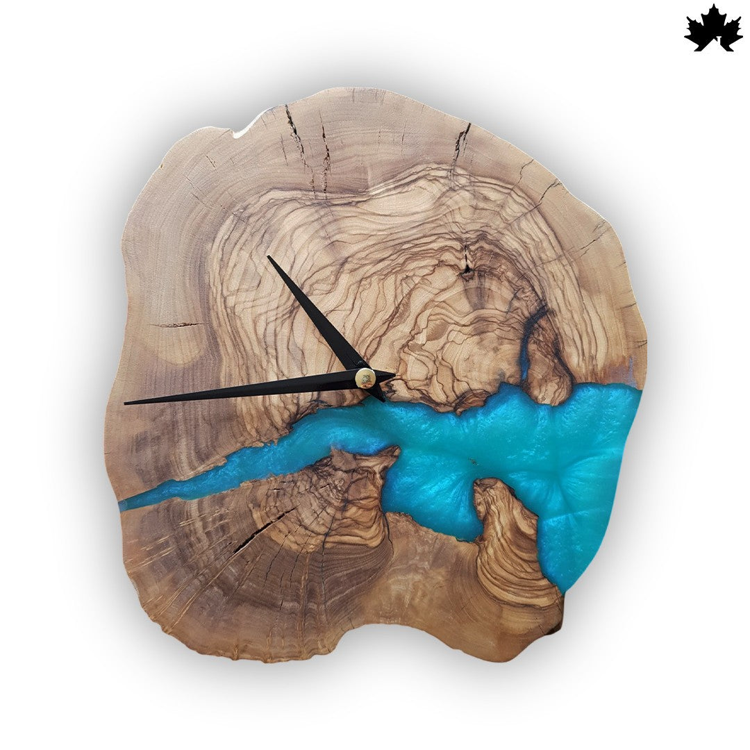 Natural Live-Edge Wood Design | Blue Resin Wall Clock for Living Room by Fankaarlok