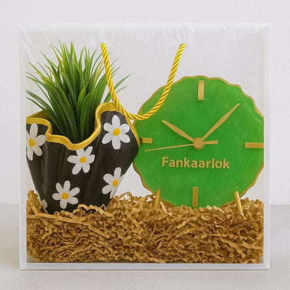 Corporate Desk Gift Hamper | Designer Planter with Luxury Desk Clock - Fankaarlok