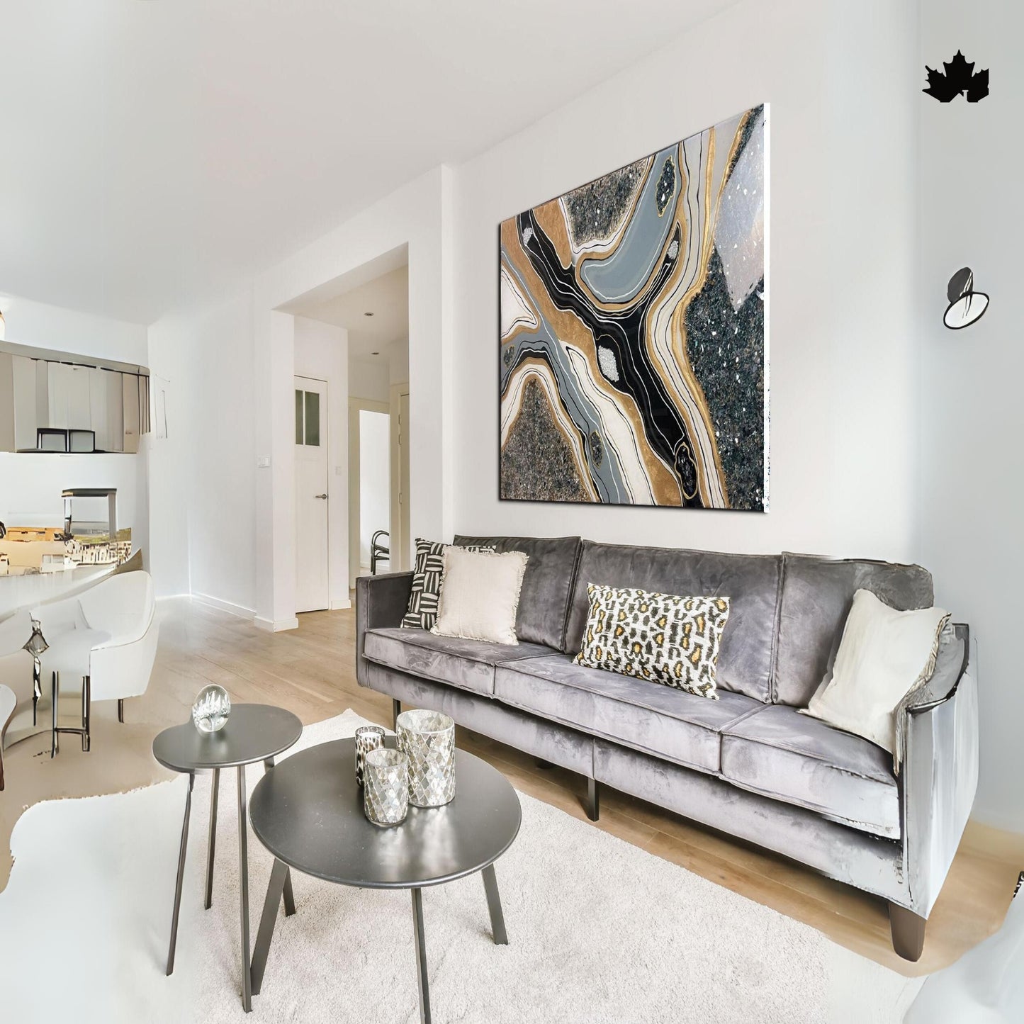 Monochrome Aura Panel – Resin Abstract Art for Sofa Wall | Fankaarlok