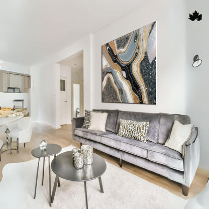 Monochrome Aura Panel – Resin Abstract Art for Sofa Wall | Fankaarlok