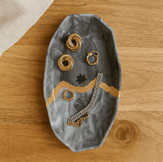 Marble Grey Luxury Trinket Tray Online with Golden Detailing | Fankaarlok - Fankaarlok