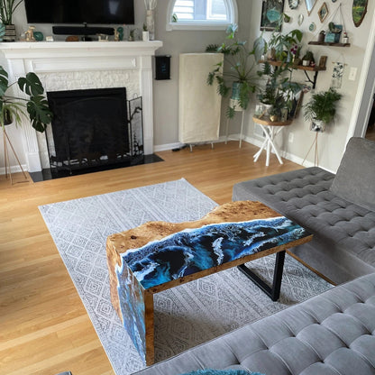 Azure Wave Luxe – Designer Ocean Center Table with Resin Art | Fankaarlok