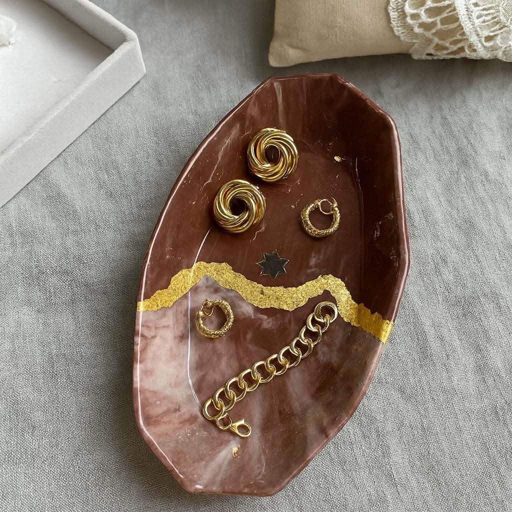 Buy Velvet Jewellery Tray Online- Deep Maroon Velvet Jewellery Tray with Gold Foil - Fankaarlok