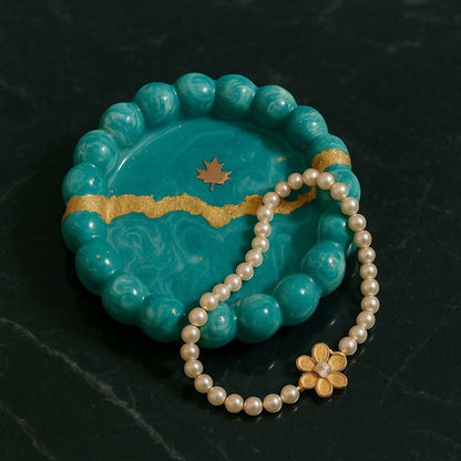 Aqua Glow Modern Jewelry Organizer Tray with Golden Detailing | Fankaarlok - Fankaarlok