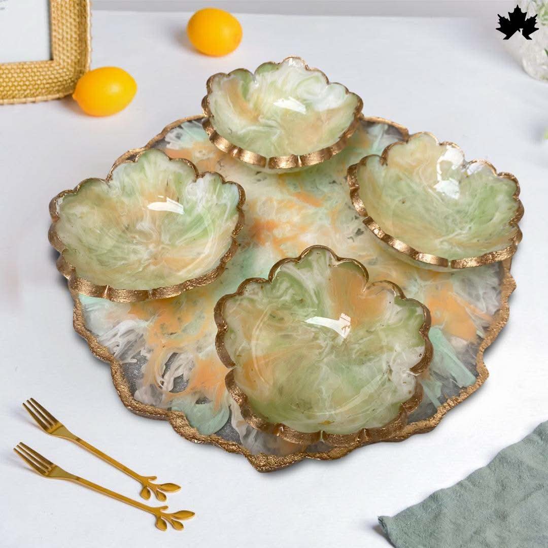 Premium Dry Fruit Serving Tray | Designer Platter with 4 Bowls - Fankaarlok