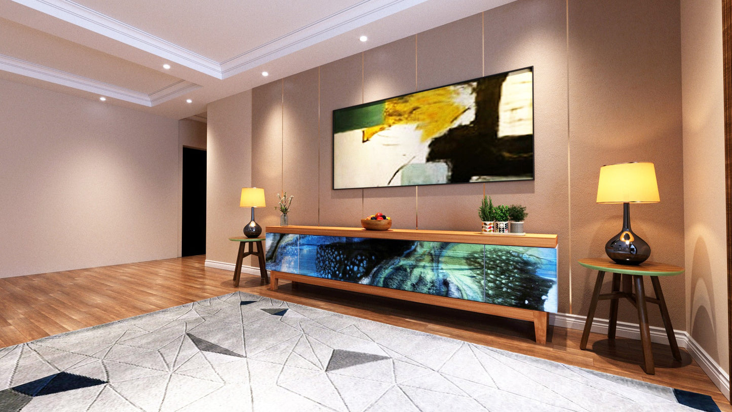 TV Table for Living Room – Artistic Resin & Wood Media Unit | Fankaarlok