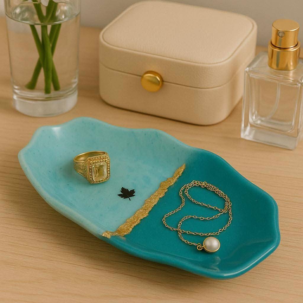 Aqua Luxe Jewelry Tray Gift for Her with Golden Detailing | Fankaarlok - Fankaarlok