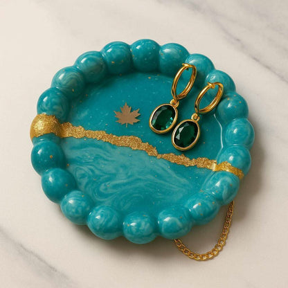 Aqua Glow Modern Jewelry Organizer Tray with Golden Detailing | Fankaarlok - Fankaarlok