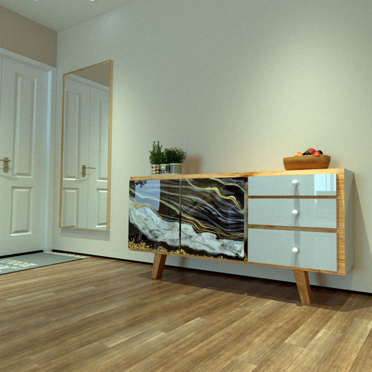 Living Room Console Table – Modern Wood & Resin Storage Cabinet | Fankaarlok