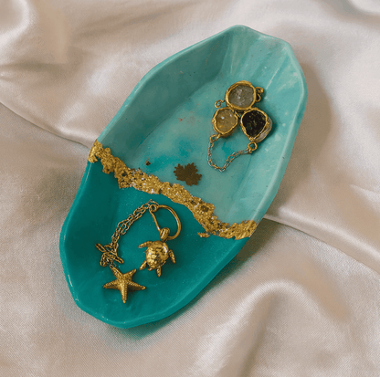 Aqua Luxe Jewelry Tray Gift for Her with Golden Detailing | Fankaarlok - Fankaarlok