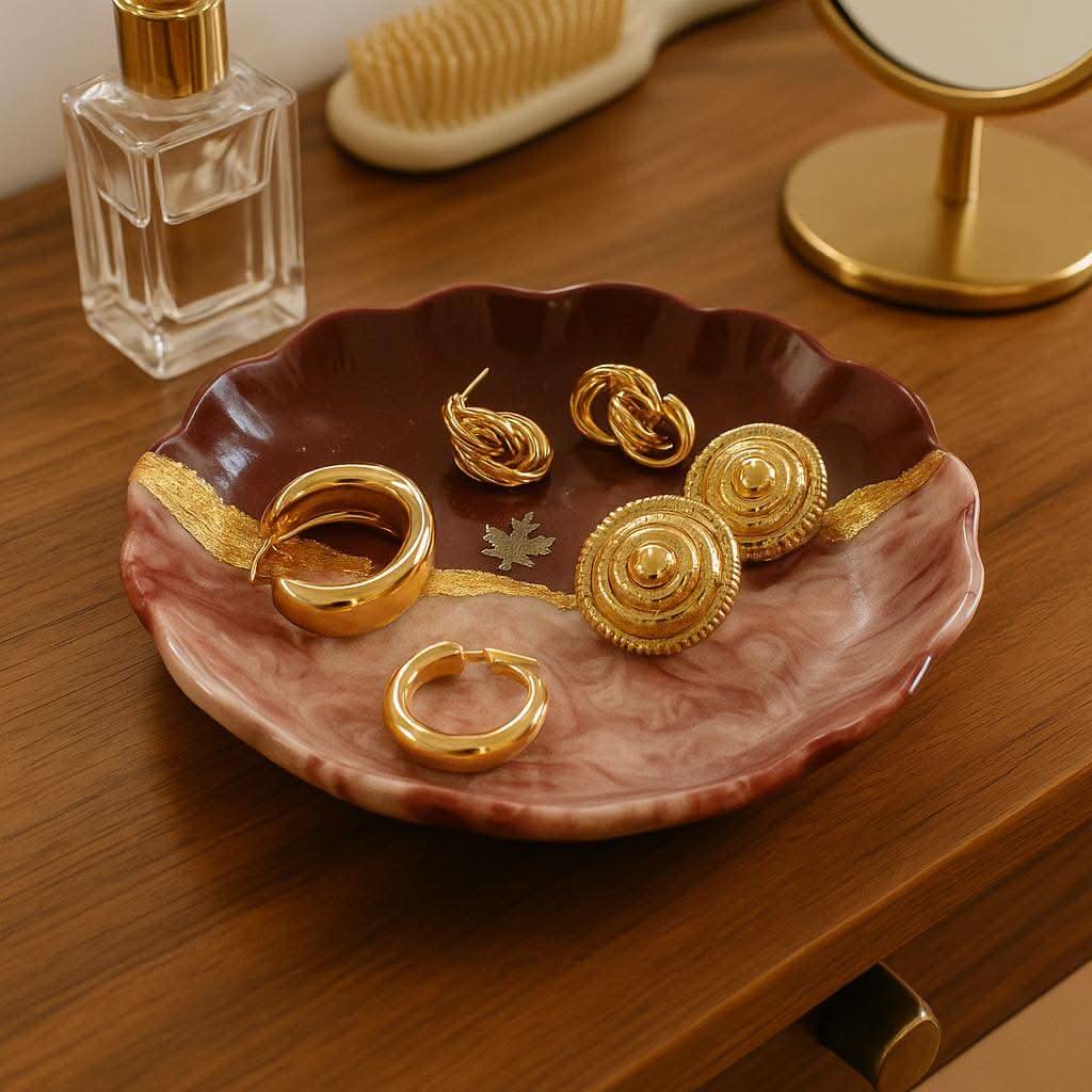 Regal Maroon Luxury Jewelry Organizer Tray with Golden Accents | Fankaarlok - Fankaarlok