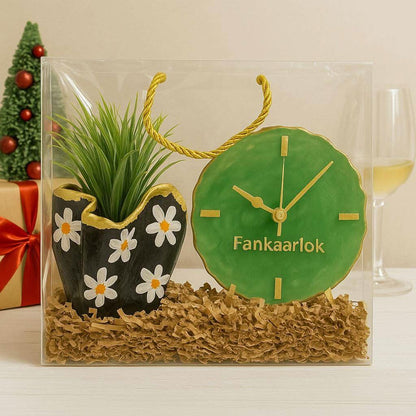 Corporate Desk Gift Hamper | Designer Planter with Luxury Desk Clock - Fankaarlok