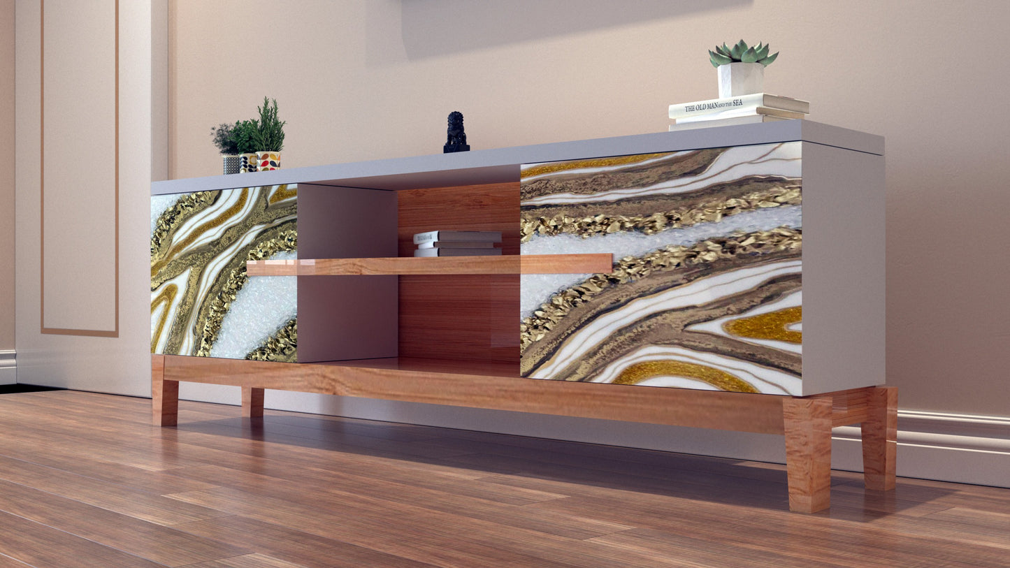 Media Console Table – Modern Resin & Wood Entertainment Unit | Fankaarlok