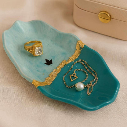 Aqua Luxe Jewelry Tray Gift for Her with Golden Detailing | Fankaarlok - Fankaarlok