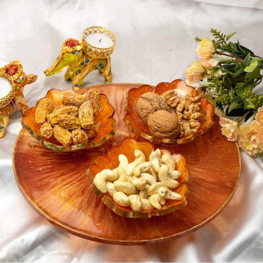 Premium Dry Fruit Serving Set | Luxury Handcrafted Platter with Bowls - Fankaarlok