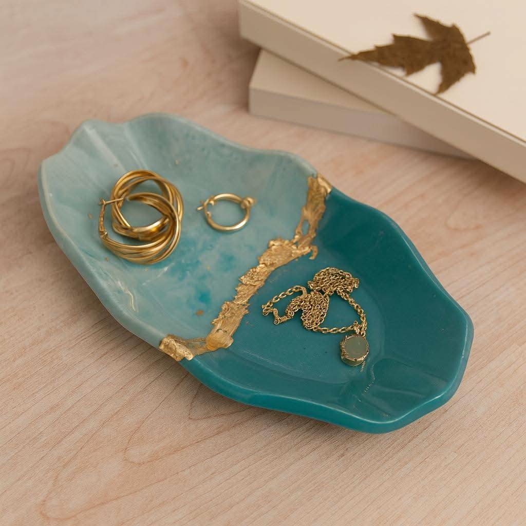 Aqua Luxe Jewelry Tray Gift for Her with Golden Detailing | Fankaarlok - Fankaarlok