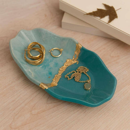 Aqua Luxe Jewelry Tray Gift for Her with Golden Detailing | Fankaarlok - Fankaarlok