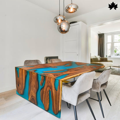 Wooden Table for Dining Room – Premium Teal River Epoxy Dining Table | Fankaarlok