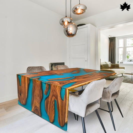 Wooden Table for Dining Room – Premium Teal River Epoxy Dining Table | Fankaarlok