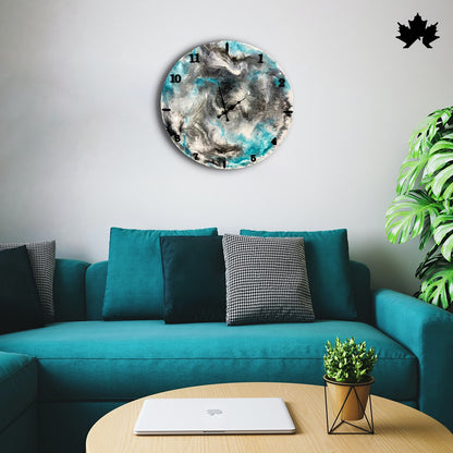 Aqua Smoke Resin Art Clock – Abstract Cloud Design | Modern Clock for Bedroom by Fankaarlok
