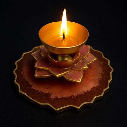 Brass Diya with Holder | Designer Floral Base for Pooja & Gifting - Fankaarlok
