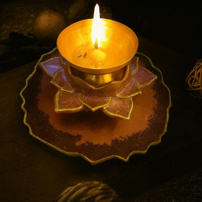 Brass Diya with Holder | Designer Floral Base for Pooja & Gifting - Fankaarlok